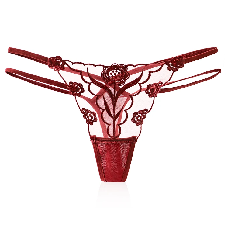 2021 Hot Fashion Thong Women Panties Lace Polyester Sexy Lingerie Transparent Tback Embroidery Underwear Panty