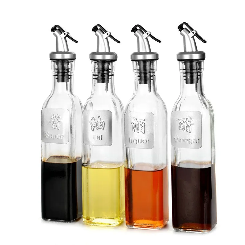Kitchen Glass Oil Bottle 250ml 500ml 750ml Square Olive Oil and Vinegar Bottle  with Dispenser