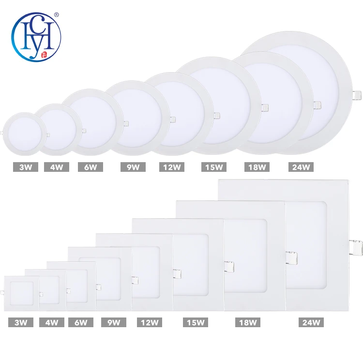 High Lumen Commercial Round Square Panel Lamp 3 6 9 12 15 18 24 W Ceiling Recessed Slim LED Panel Light