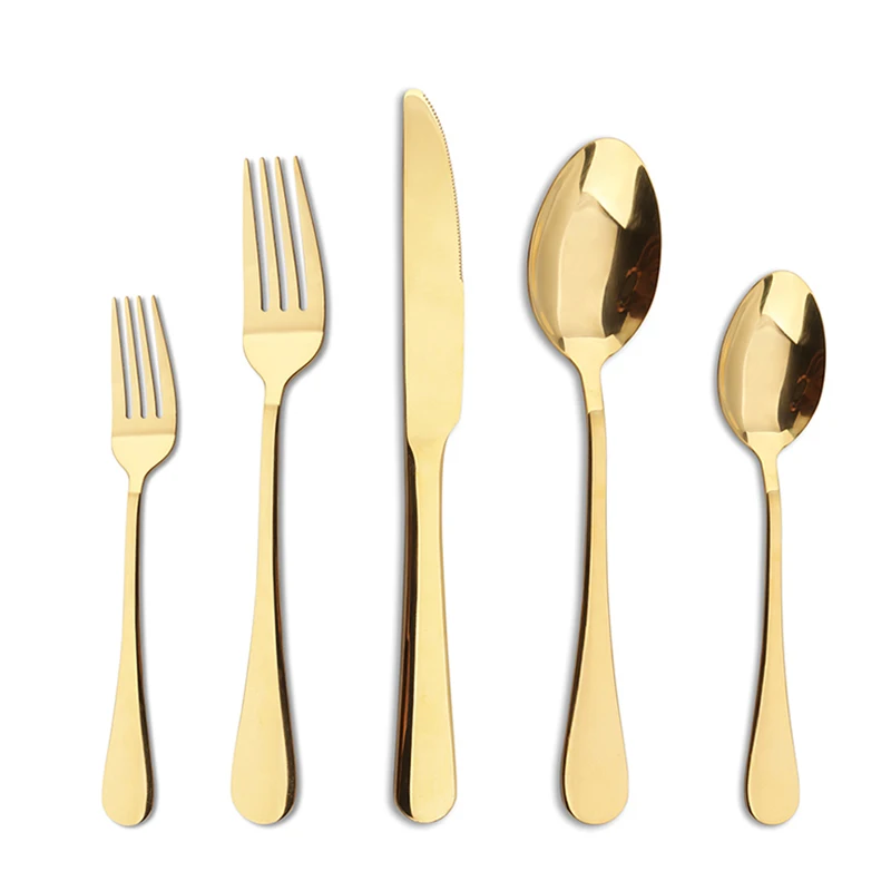 Supply retailer wholesale Bulk Golden Plated Stainless Steel Cutlery Set, Kitchen Fork Spoon Knife Cutlery Wedding tableware