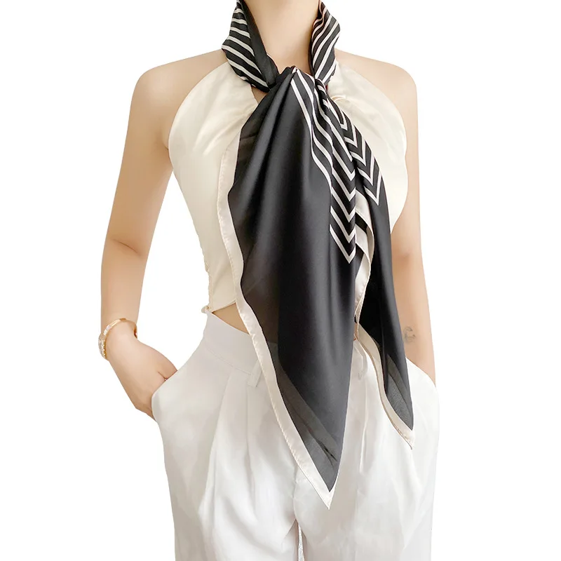 Factory direct sales latest imitated silk diagonal stripe 90*90cm lady silk scarf