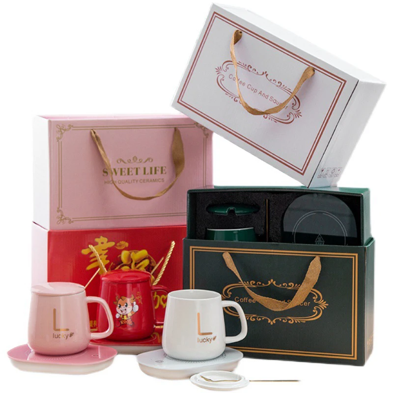 Supplier 55 Degrees Christmas Gifts Porcelain Ceramic Mugs Tazas Para Sublimar usb cup warmer Smart Mug Heater Cup Warmer Set