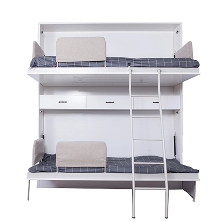 White color multifunction bedroom furniture save space fold children wood mounted wall bed bunk bed with drawer