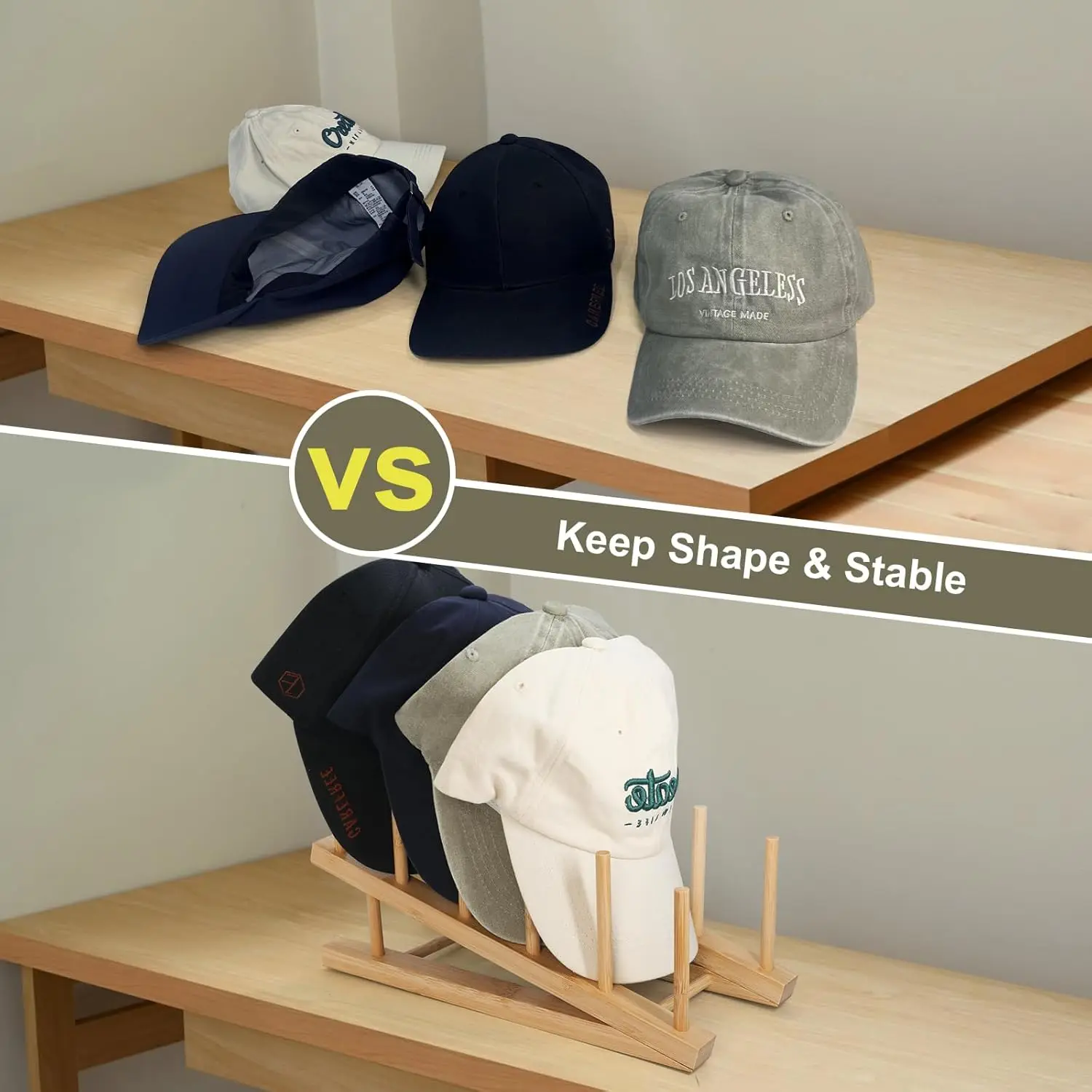 202408 Bamboo Hat Rack Upgrade Hat Organizer for Basecap Compact Wooden Hat Holder up to 30 Caps Organizer