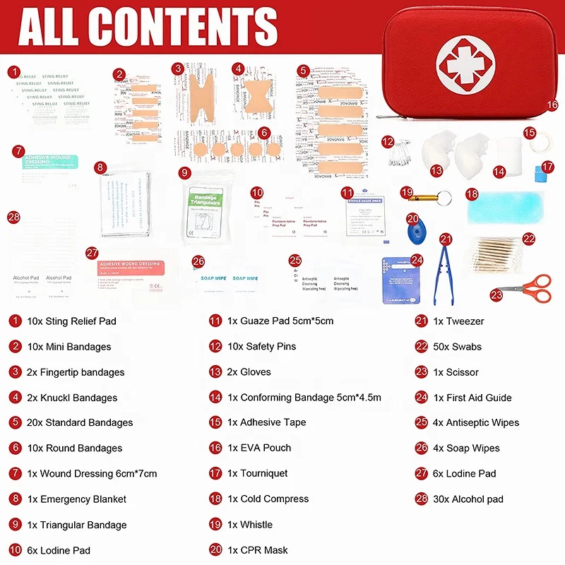 Car Home School Boat Camping Hiking Sports Emergency 175 in 1 Compact First Aid Kit with Zipper Bag