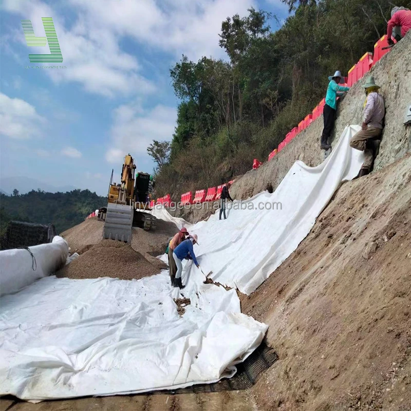 Lin Yuan  300/500/1000g/m2 polypropylene long fiber geotextile slope, hill and soil
