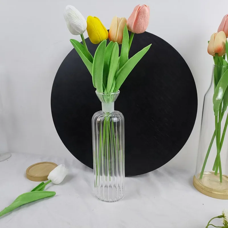 Table top decorative striped tall glass vases clear glass cylindrical vases for centerpieces
