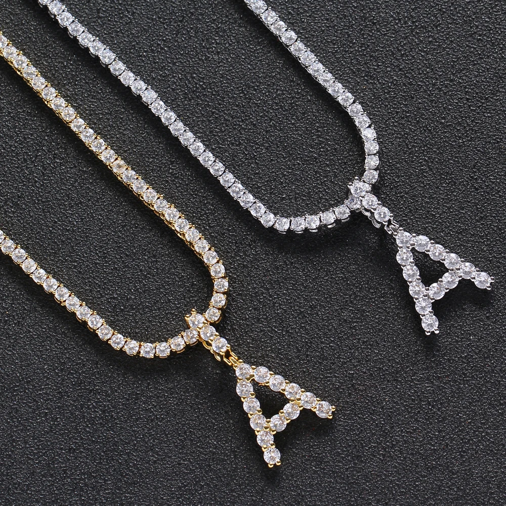 CN193  Small Size Wholesale A-Z 26 Letters Pendant with 3mm CZ tennis Chain Necklace bling bling Iced out