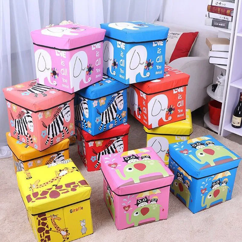 Chinese Factory Provide Storage Stool Multi-purpose Toy Organizer Foldable Home Toy Storage Box Bins