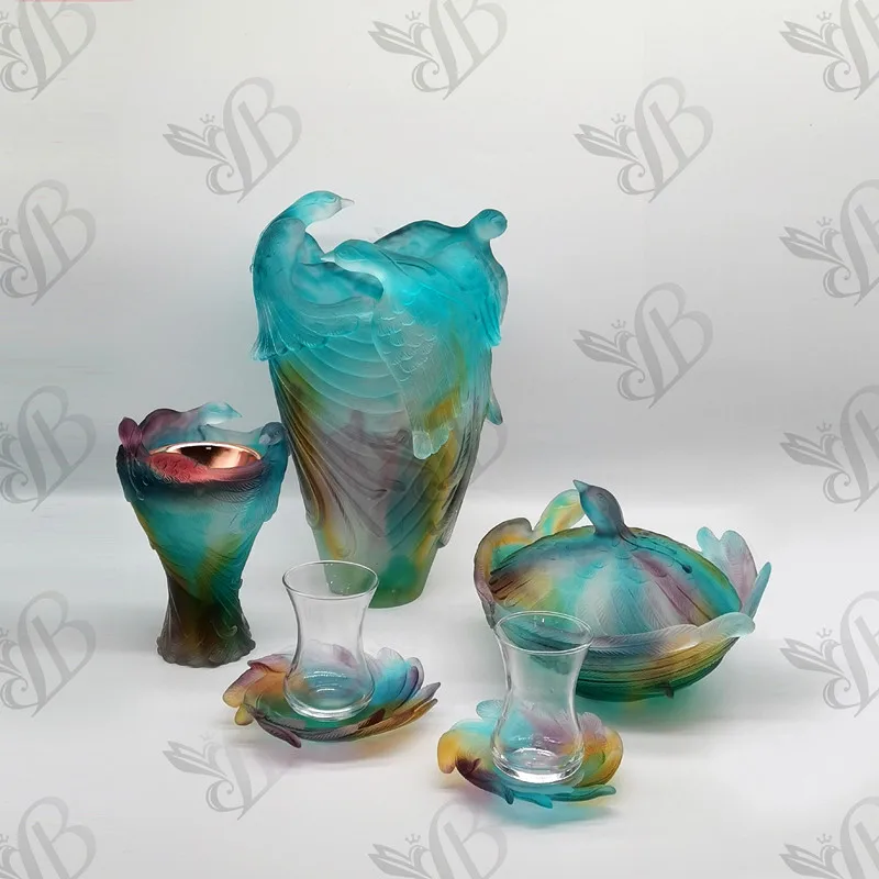 2021 Latest high grade Daum style crystal bird incense burner for home decoration wedding hotel or office