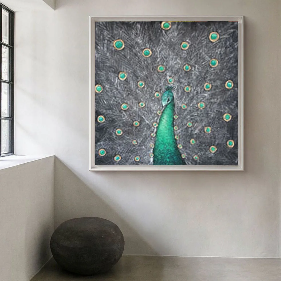 Beautiful Peacock Handmade Oil Painting Custom Hand-made Oil Paintings Art On Canvas For Wall Hanging