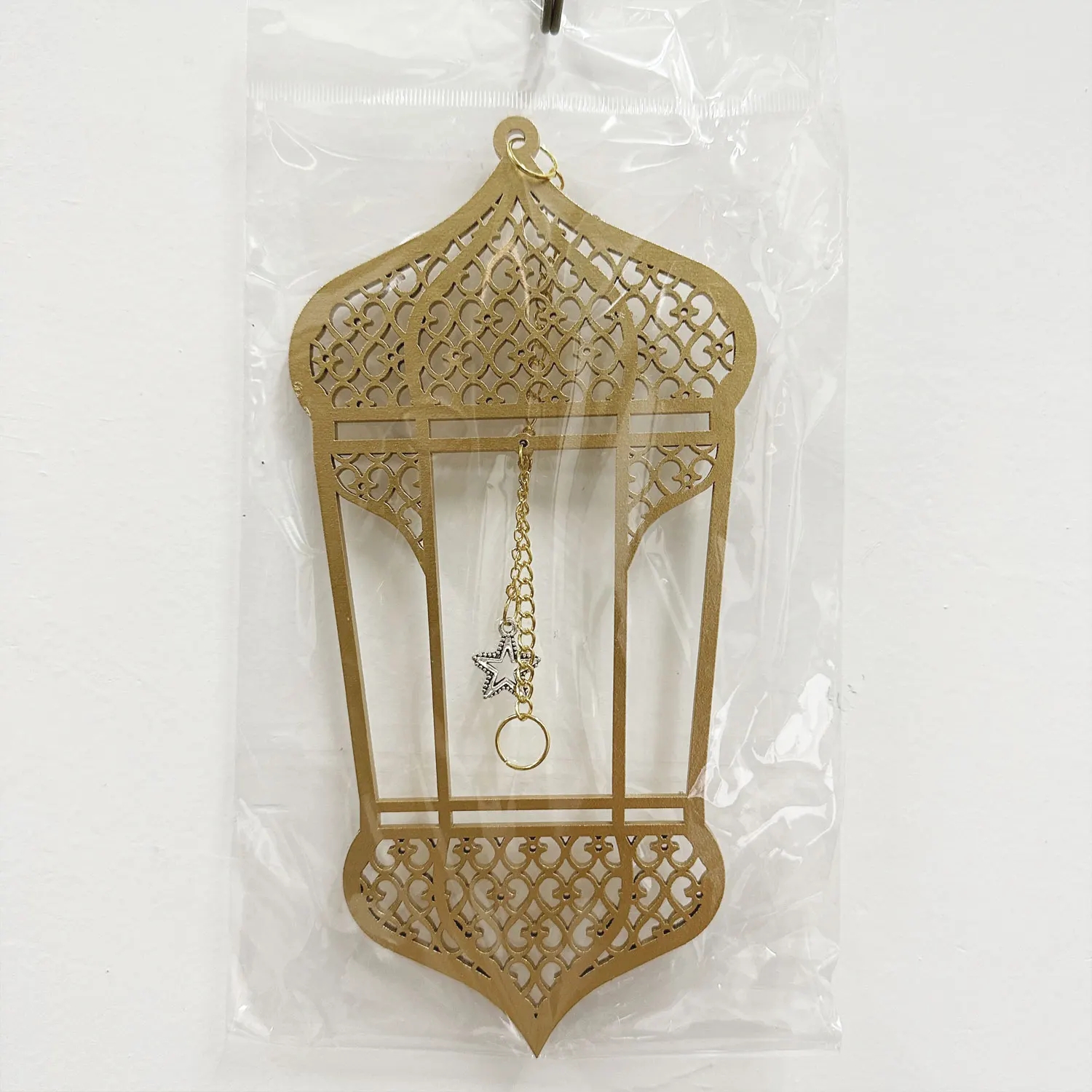 Islamic Lantern Wood Sign Muslim Ramadan Kareem Gifts Gold Painted Eid Hanging Wall Ornament Eid Mubarak Wooden Decoration