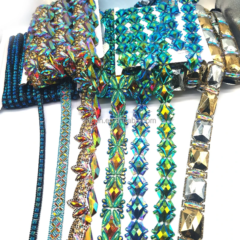 Customize wholesale crystal resin gems iron on rhinestone appliques trims for carnival costumes events 2025