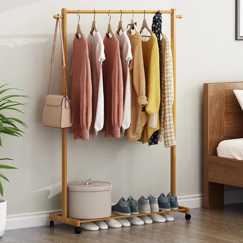 Bamboo single pole coat hanger clothes drying rack