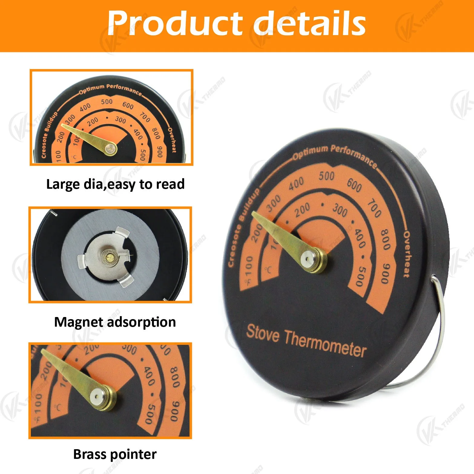 Dial Indoor Dial Kitchen Thermometer with Magnet Adsorption for Indoor Use Grill Fireplace Oven Thermometer for Kitchen