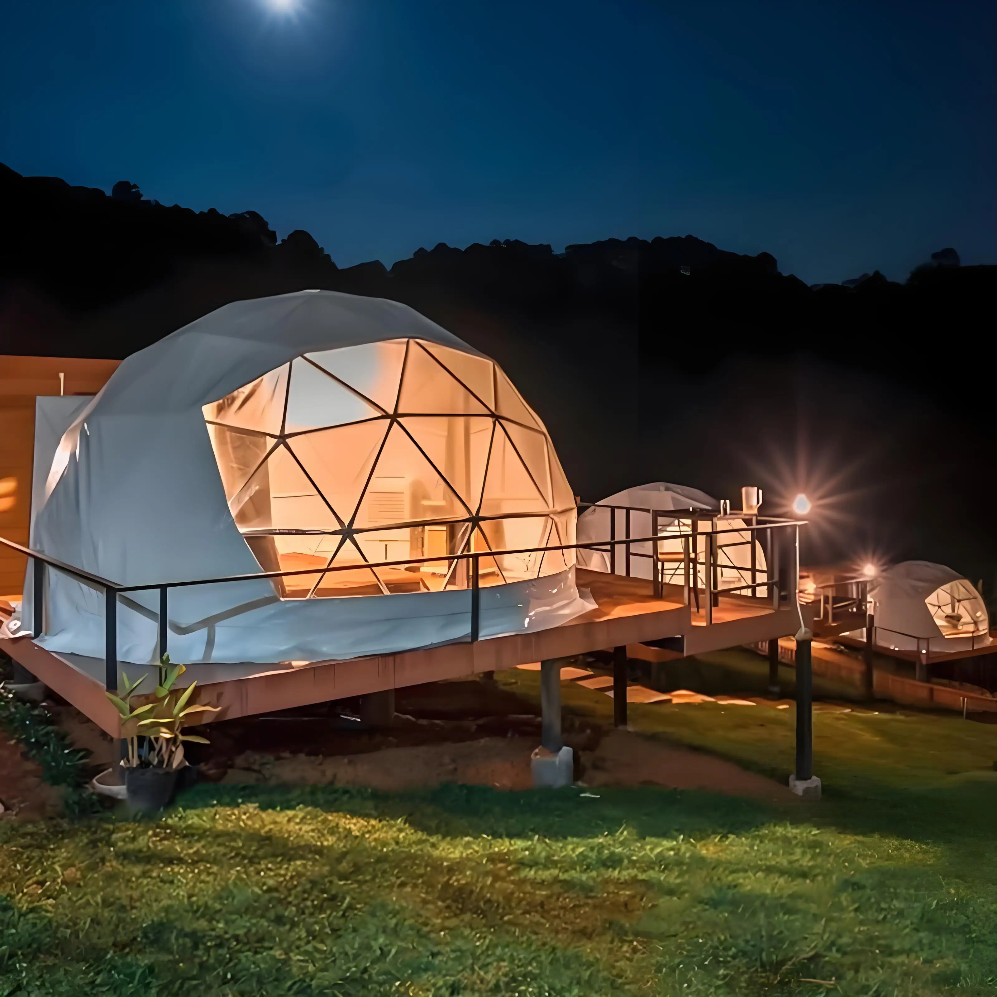 Eco-friendly PVC Half Circle Geodesic Dome Tent Prefabricated Plastic Camping Outdoor Waterproof Glamping  Hotel