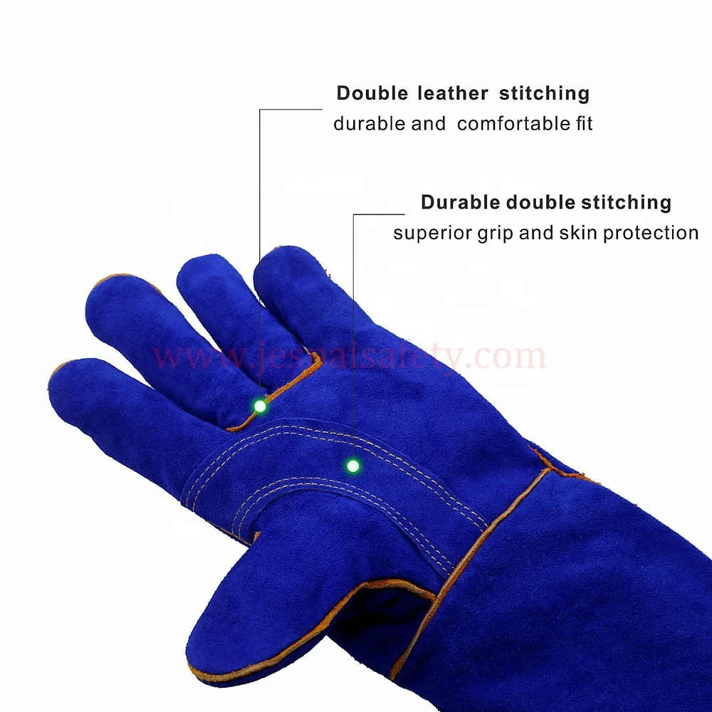 SWELDER 14inch Cowhide Split Leather Long Blue Safety Welding Gloves