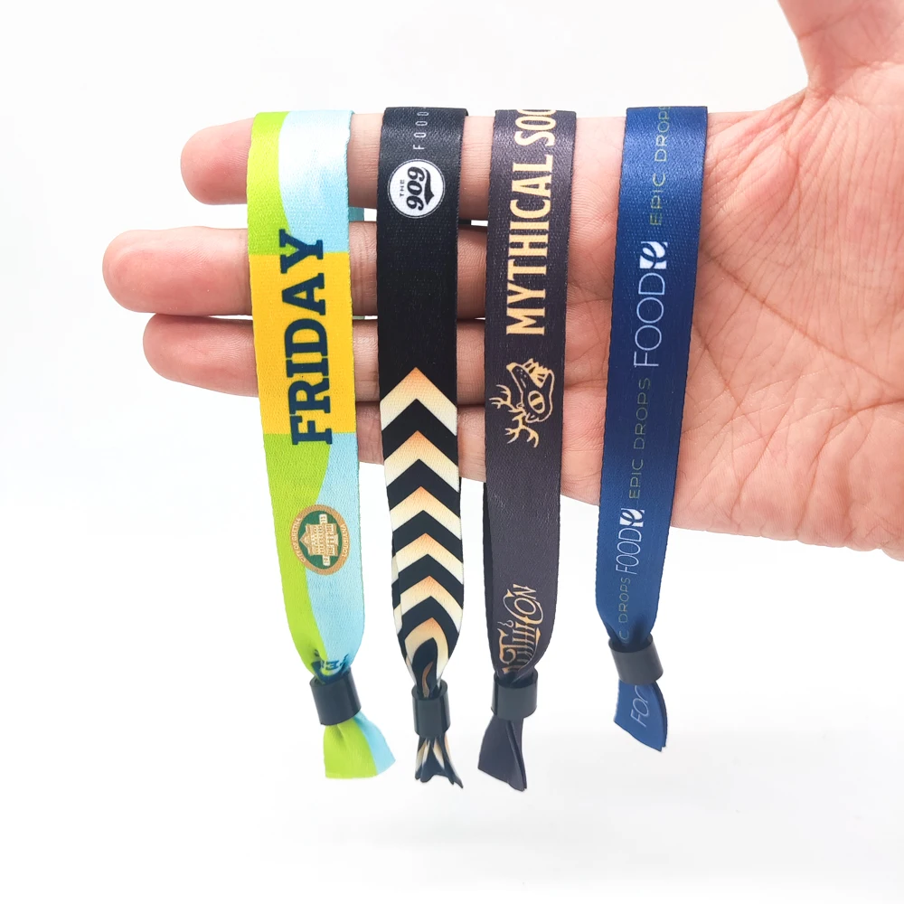 Custom Disposable Polyester Satin Wristband Sublimation Woven Fabric Bracelet Festivals Events Barrel Lock Promotional Wristband