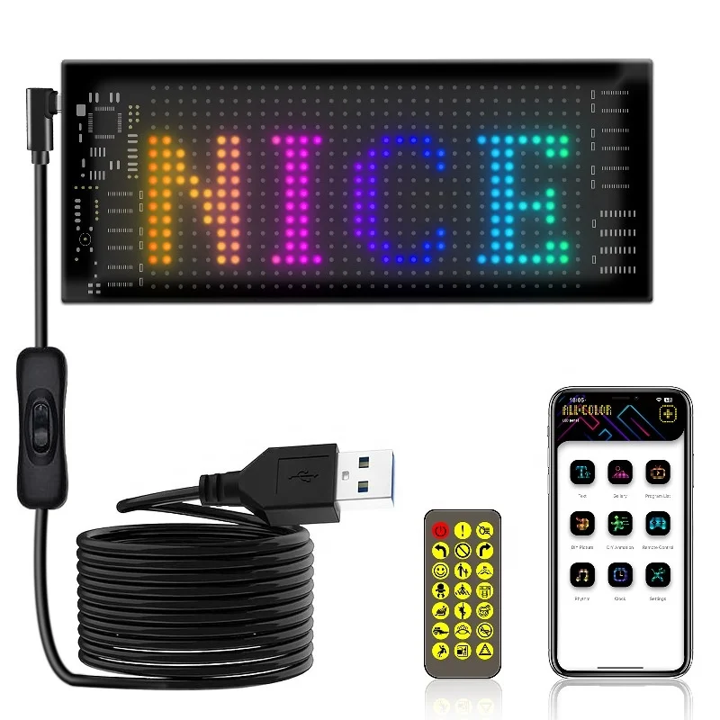 RGB Flexible Display Programmable Matrix Panel Screen Scrolling LED Car Display Phone APP Change Message Ultra Thin Car Sticker