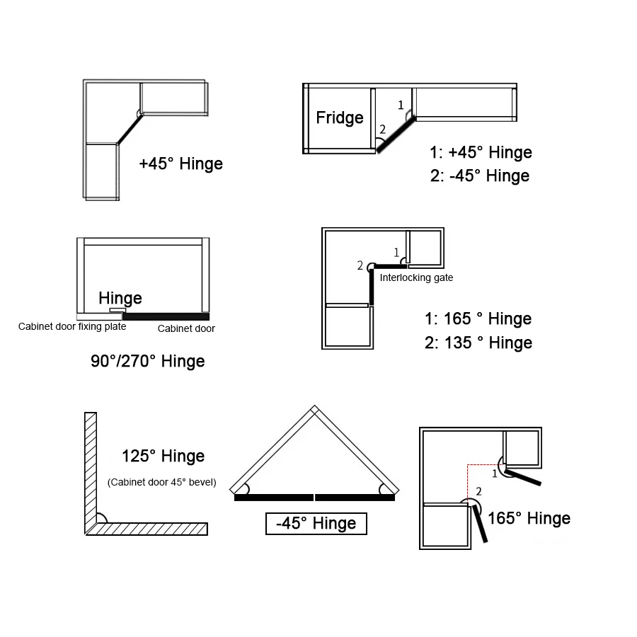 Special Angle 30 45 90 135 165 -30 -45 Degree Hydraulic Soft Close Cabinet Hinges for Furniture