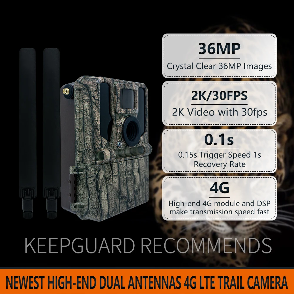 2024 36MP Wireless Trail Camera 2K Video Resolution GSM Network SIM Card Remote Control Waterproof CMOS Sensor SD Memory Hunting