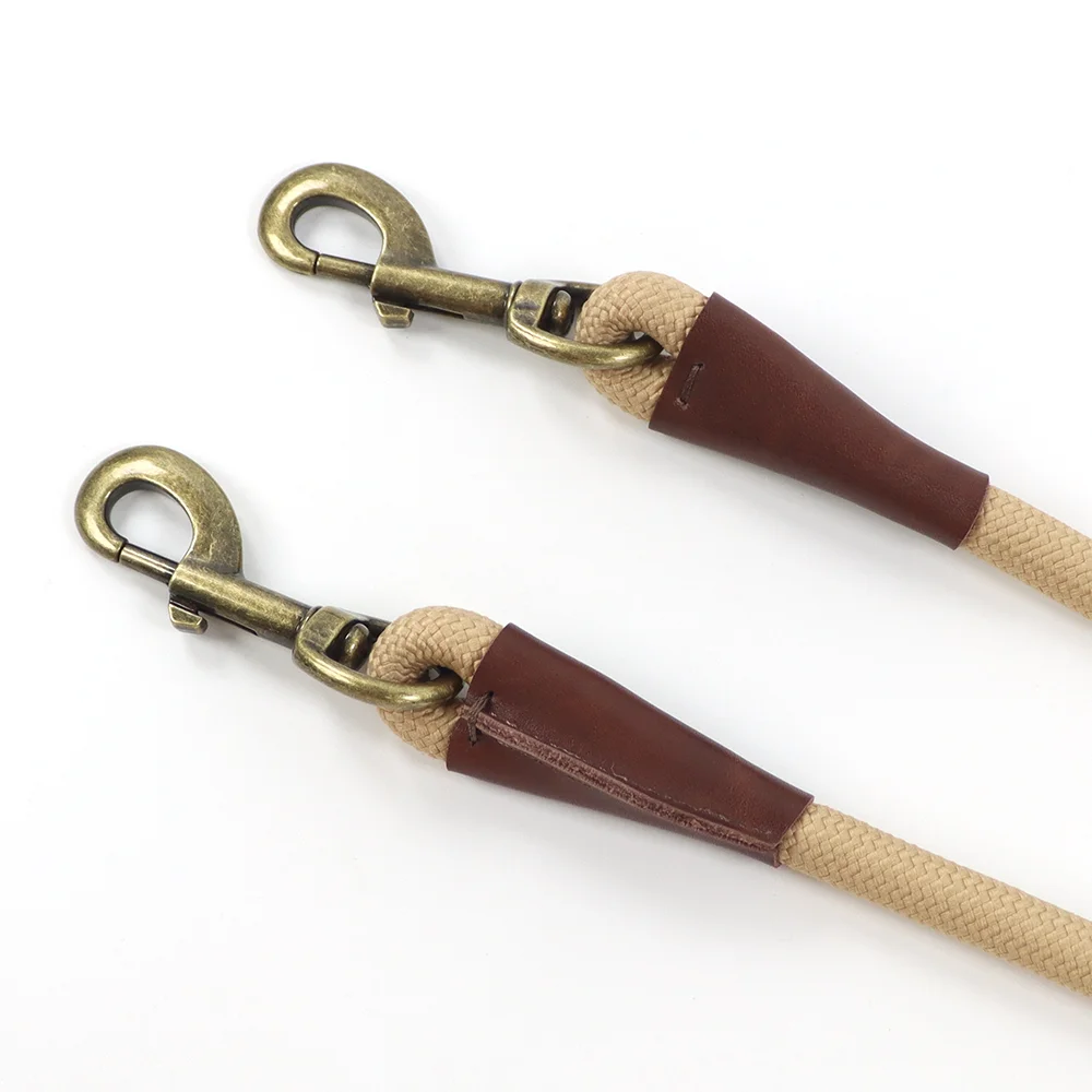 Adjustable Sand Round Rope Leash High Quality Wear Resistant Pet Round Rope Leash with Leather Interface for Sale