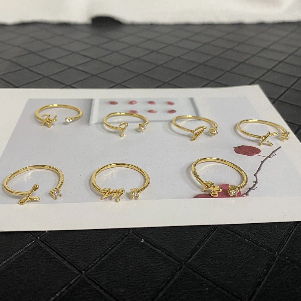 Resizable Knuckle Fashion Initial Gold Plated Letter Finger Ring Adjustable Diamond  Women Fashion Accessories