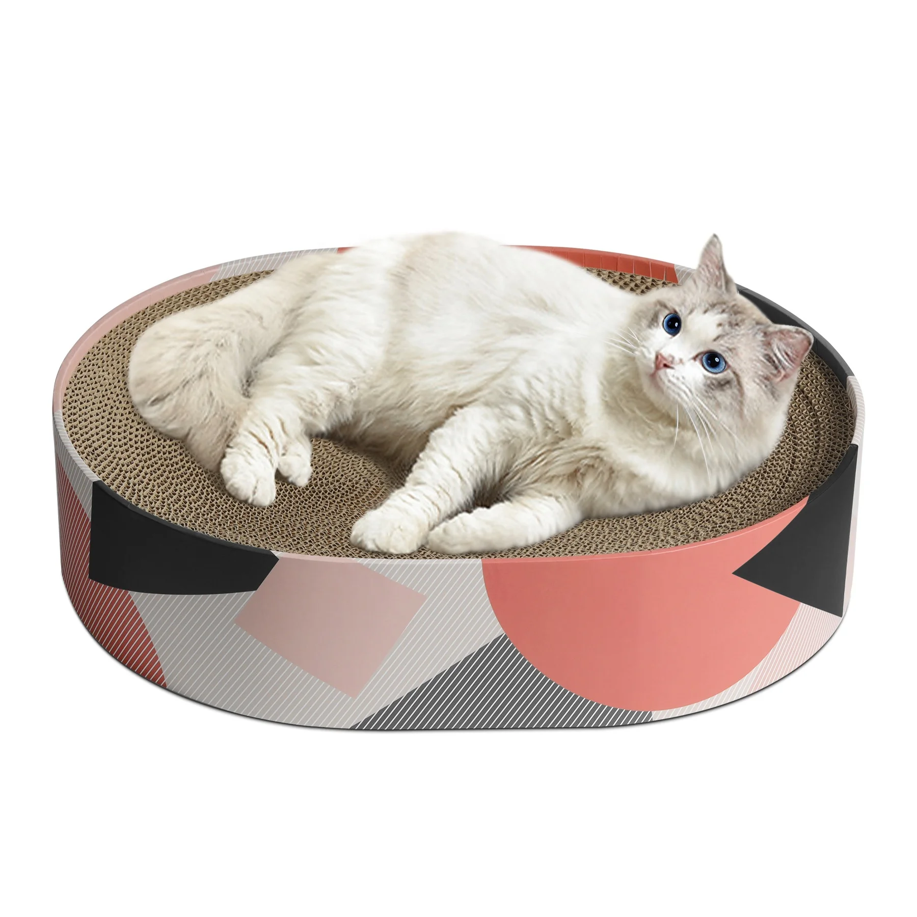 factory wholesale corrugated cat cardboard ellipse shape cardboard Cat scratcher extra scratching board posts lounge sofa