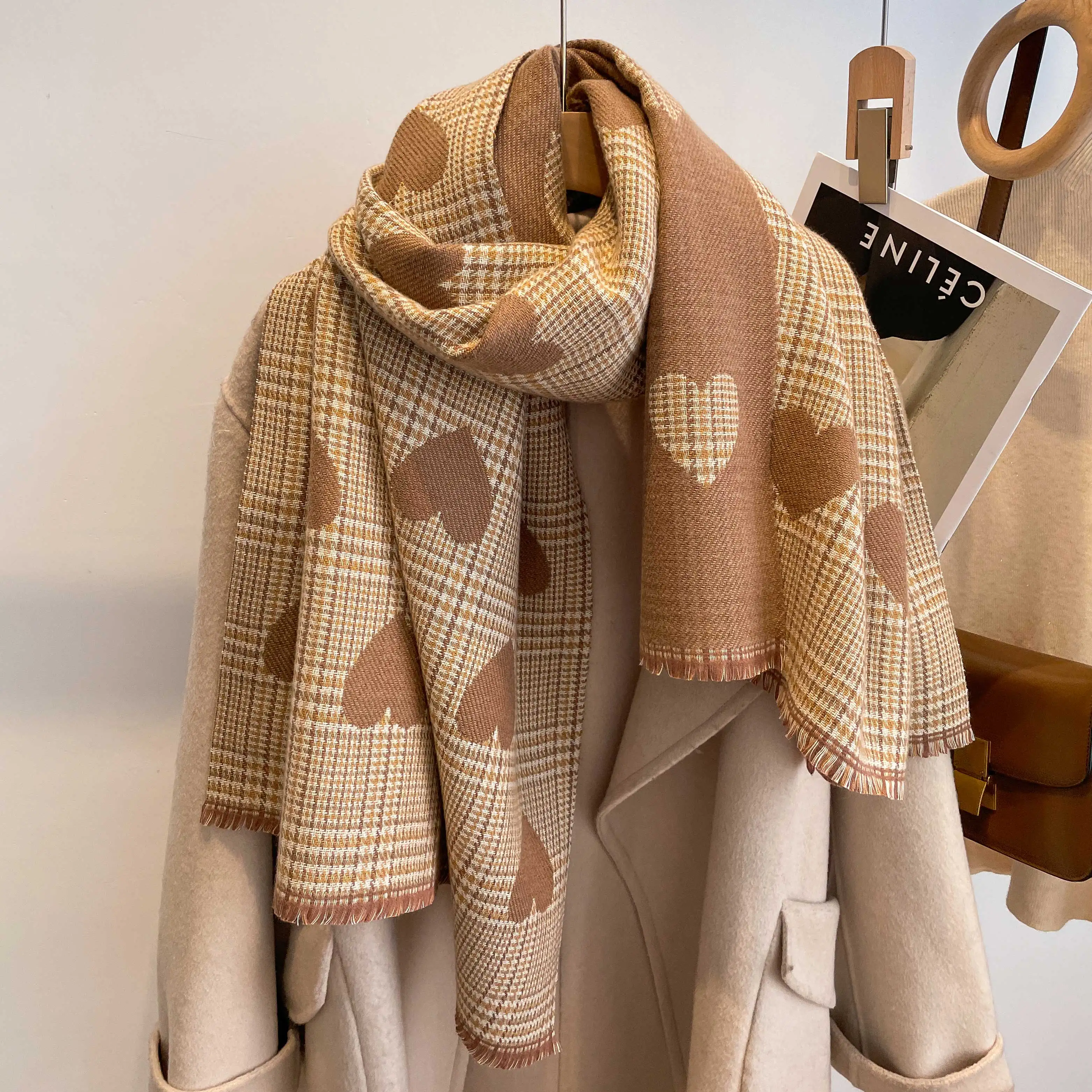 2022 New Winter Wool Blend Scarf Warm Wool Scarves Shawl With Dual Use Imitation Cashmere Plaid Scarf