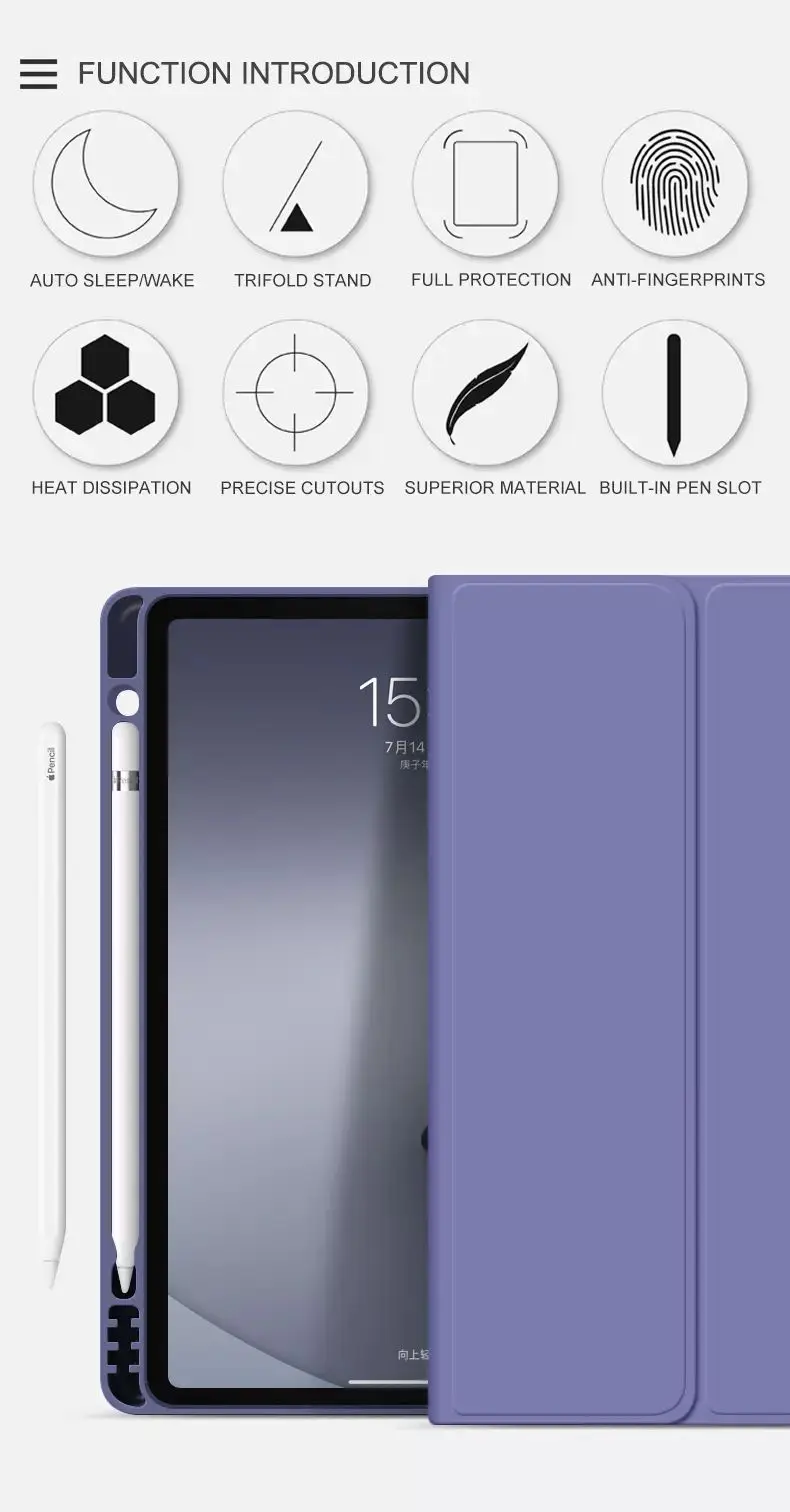 
Folio tablet case with keyboard for iPad 6th generation 9.7 keyboard case with pencil holder 