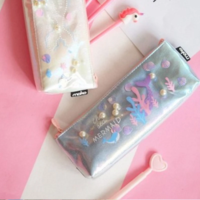Pen Zipper Bag Pouch Holder Makeup Brush Bag  School Work Office Pencil Bag Sea Animal Mermaid Pencil Case