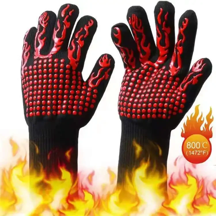 1472 F Non-slip Silicone Coated Oven Gloves Extreme Heat Resistant Grill BBQ Kitchen Gloves