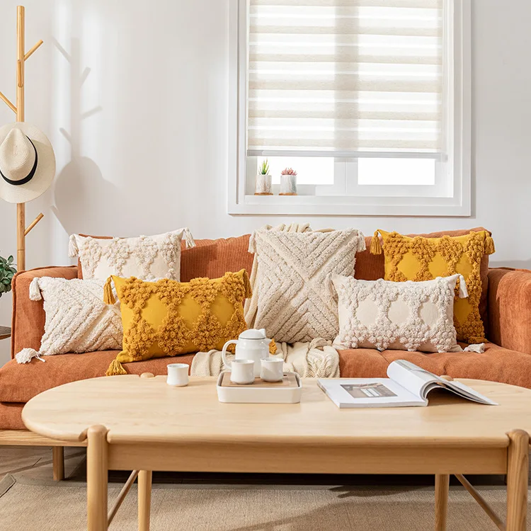 Марокканская стеганая наволочка с кисточками в стиле бохо, фермерские наволочки для дивана, кушетки оранжевого цвета