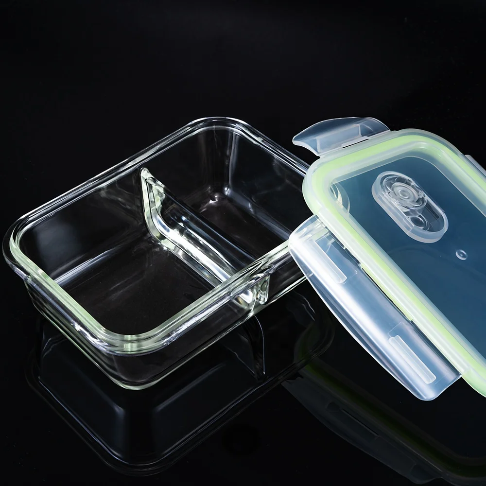 Reusable and easy to clean borosilicate glass lunch box storage box air-tight food container set with lock lid