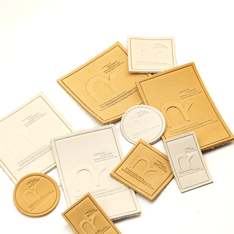 Factory Price Embossed Square Leather Patches Sew On Painted Edges Pu Leather Patch White Genuine Leather Label