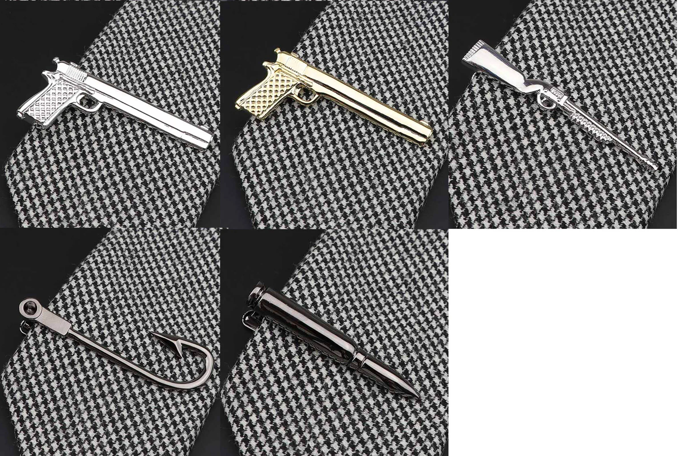 Chrome Stainless Cute Beard Gun Bullet Metal Classy Tie Clip for Men Necktie Clips Pin For Mens Gift