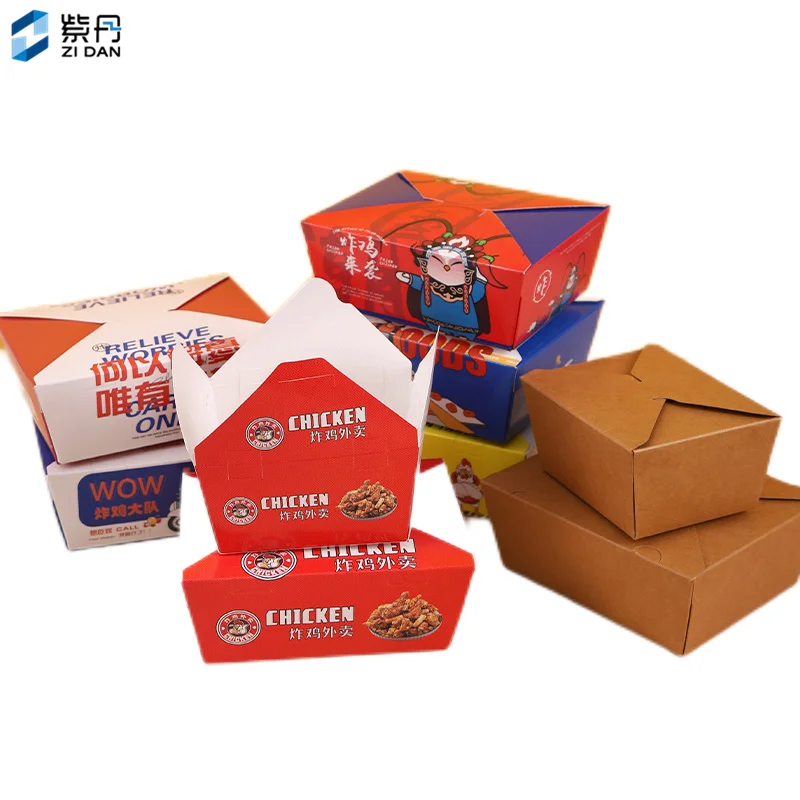 Family Luxury Packaging Carton Fried Chicken Disposable Take Out To Go Take Away Paper Cardboard Lunch Fast Food Box