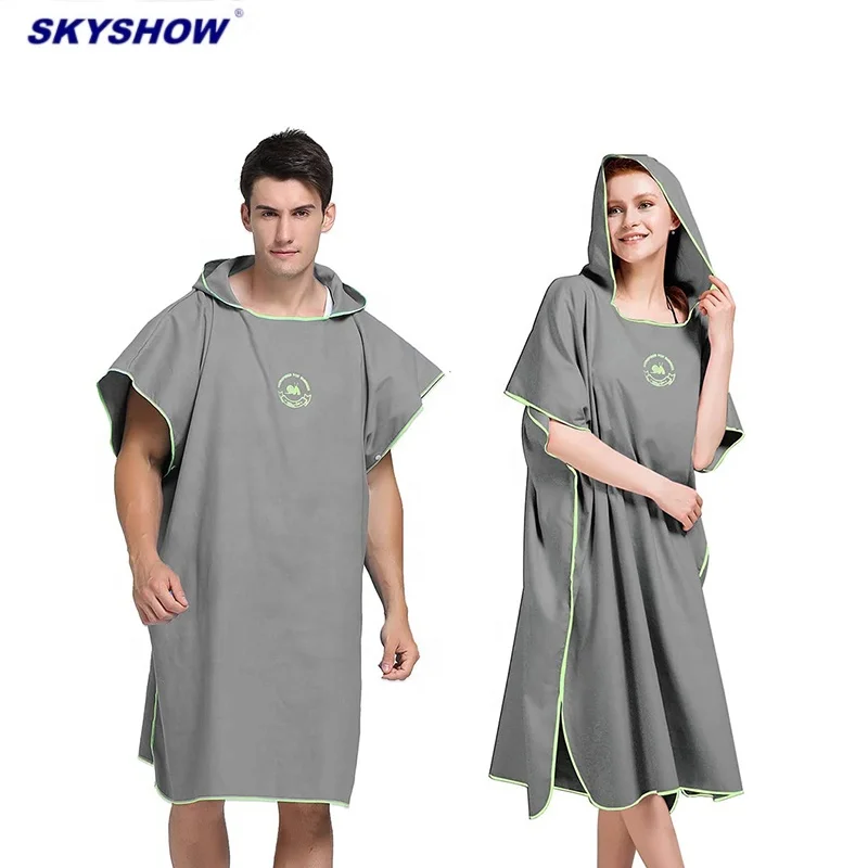 
wholesale custom microfiber suede quick dry hooded travel beach transition changing surf poncho towel 