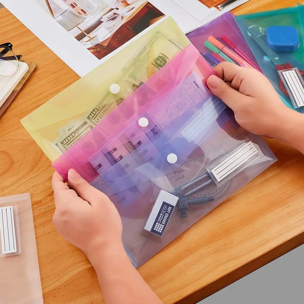
 wholesale A6 A4Clear Envelopes File Folder Bill Bag Pencil Case with Label Pocket, A5 Envelope File Pouch for School Office Home  