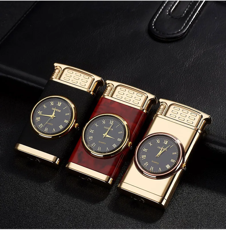 Fashion Design Blue Flame Lighter with Lighting Function Quartz Watch Dial Portable Commercial Cigarette Lighter for Gift