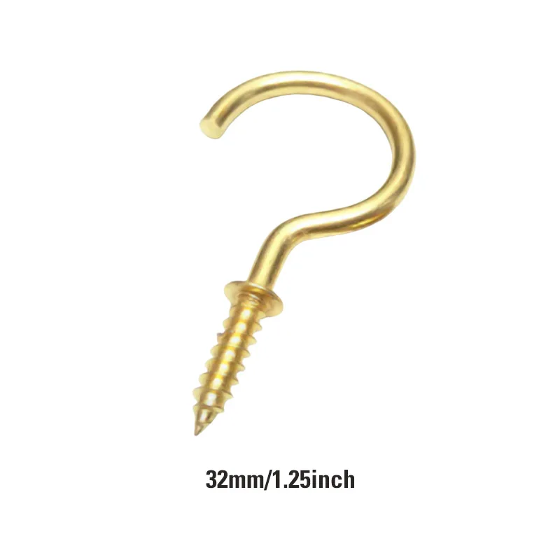 Factory Supply Brass Ceiling Screw Hooks Steel Eyebolt Screw Hooks Cup Hooks 10 pcs