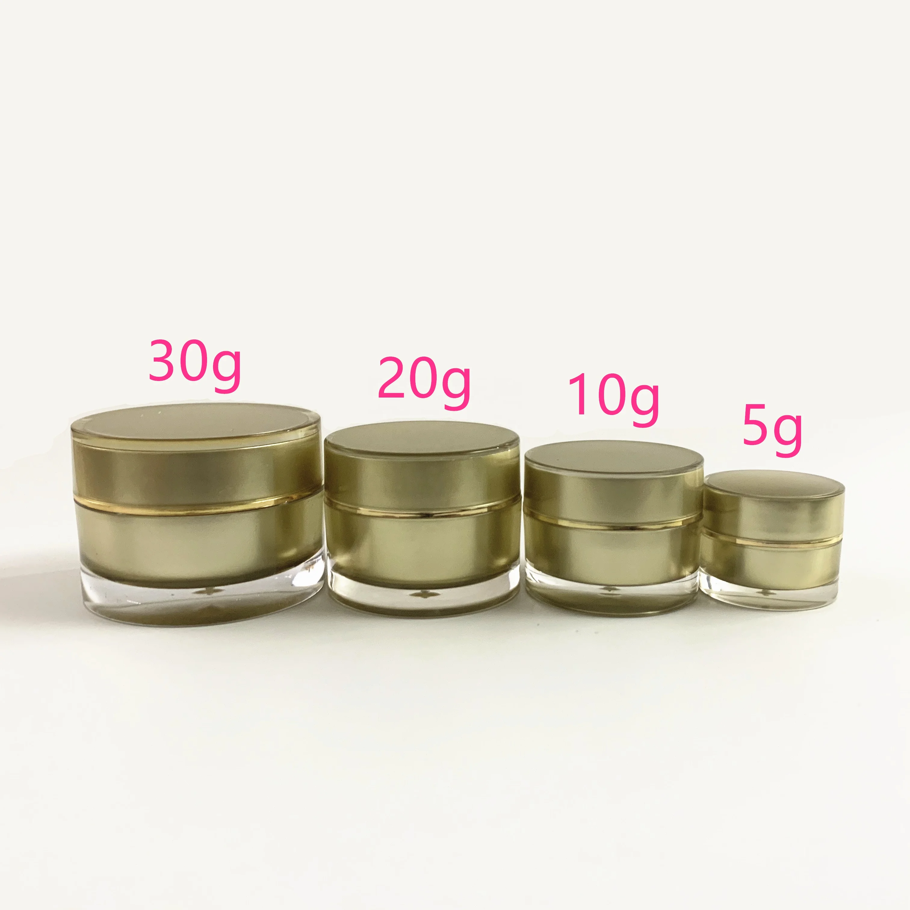 Stock 3g 5g 10g 15g 30g plastic jars with golden lids Cosmetic Cream Jar Custom Private Label Lip Scrub Containers
