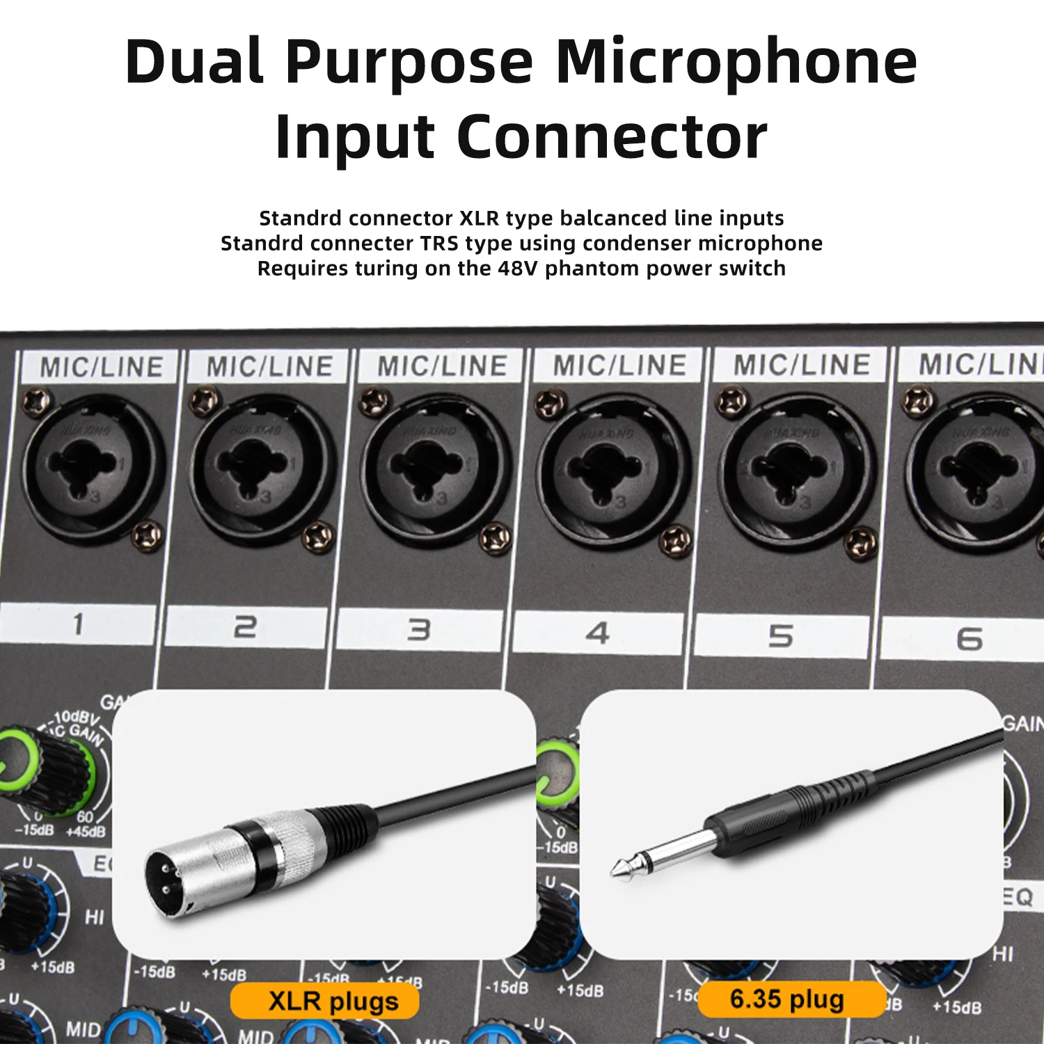 GAX-PA6 dj audio mixer 6 Mono channel Mixing Console Buit-in MP3 Player Use for Party