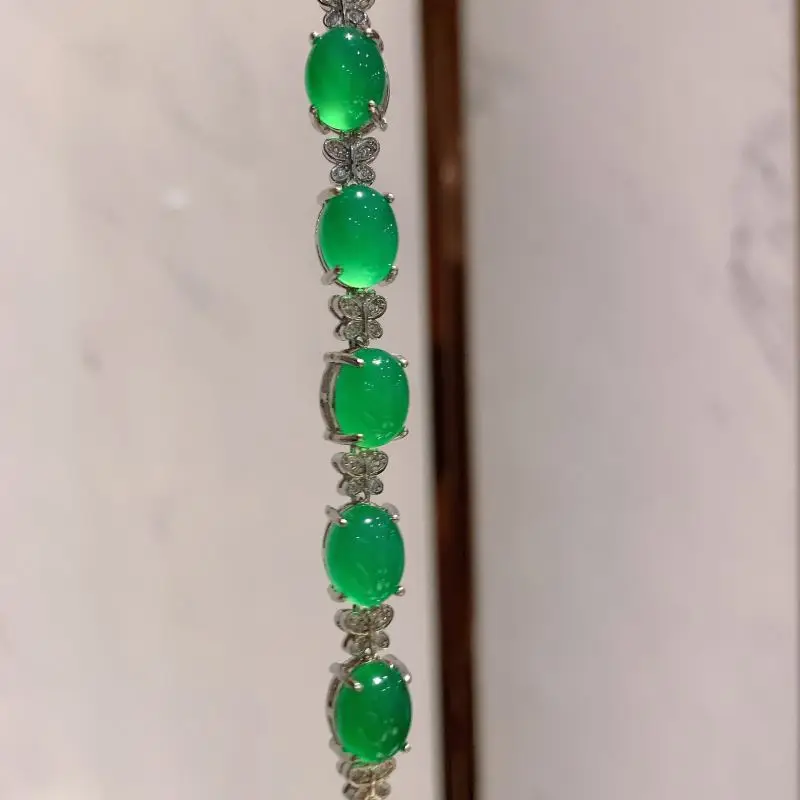 New Fashion Jewelry Classic Green Jadeite Bracelets Bracciale Chalcedony Luxury Butterfly Inlaid Green Jade Bracelet Pulsera