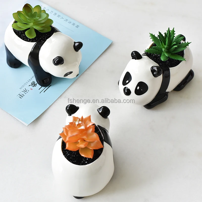 Succulent pot wholesale Cute Panda Group  White porcelain cartoon animal flower pot / ceramic glazed flower pot