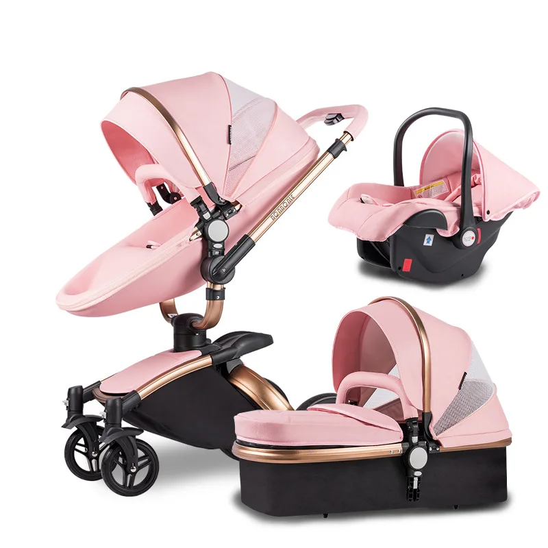 Top Quality Pu leather kid stroller 3 in 1 baby pram stroller Europe stroller