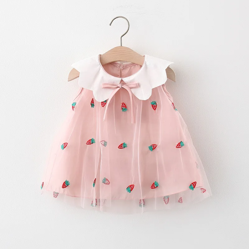 Baby Vest Sleeveless Summer Kiddie Princess Skirt With Strawberry Gauze Beautiful Dress