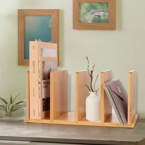 4 Slots Bamboo Wood Desktop File Folder Desk Organizer Bamboo Wooden Countertop Sorter Holder