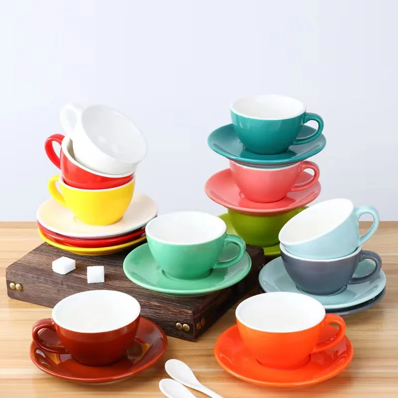 Wholesale Professional Porcelain Cups Custom Colored Cappuccino Coffee Cup And Saucer Set For Cafe Glazed Mug