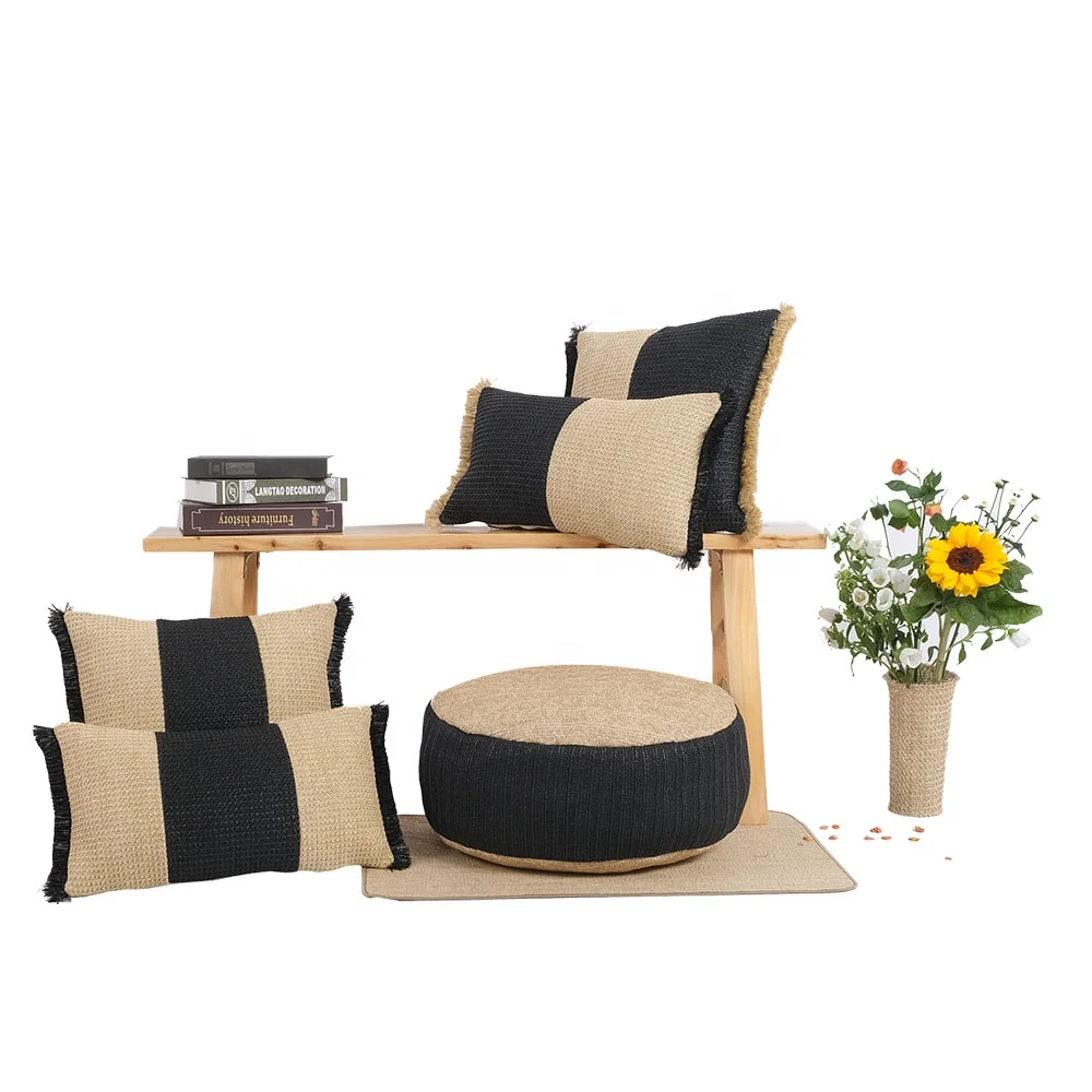 High-End Quality Pillow Nordic Black Hand Decorative Crocheted Fashion Outdoor Pillow